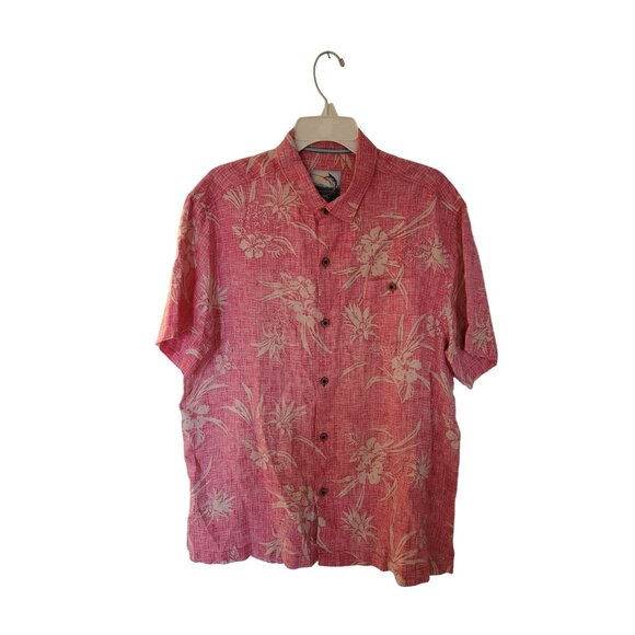 Tommy Bahama Mens Red Floral Linen Hawaiian Shirt XL Island Modern Fit Short Sle - Picture 1 of 6